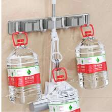 1 szt. Srebrnoszary 4 klipsy i 5 haczyków Aluminiowy uchwyt na mopa Montowany na ścianie Łazienkowy stały półka, do przechowywania mopa, miotły i balkonu Dostępne są również 2 klipsy 3 haki i 3 klipsy 4 haki