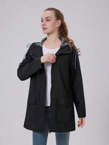 1pc Women's Lightweight Casual Windbreaker Jacket, Water-Resistant Fabric, Solid Color, Button-Front Style