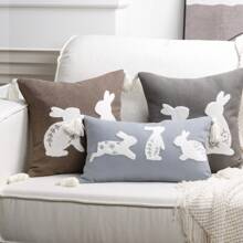 1 pieza Funda de almohada bordada con conejo corriendo, decoración de Pascua para sala de estar y sofá, hecha de fibra de poliéster, sin relleno