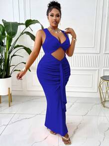 BIUBIU Vestido ajustado de verano con abertura retorcida y con recogido, en talla grande y sexy