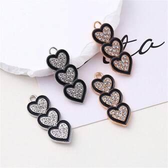 10pcs Zinc Alloy Rhinestone Heart Shaped Pendant, DIY Necklace, Bracelet, Keychain, Bag Charm, Jewelry Accessories