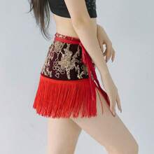 1 Pack Women's Tassel Sequin Belly Dance Hip Scarf Sexy Tassel Thin Hip Belt Skirt Dance Accessories Waist Chain For Stage Performance Practice Clothes
