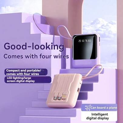 Przenośna ładowarka 10000mAh Power Bank - przenośna bateria z 4 wbudowanymi kablami, akumulator kompatybilny z telefonami komórkowymi 16/15/14/13 Pro/Pro Max z systemem Android itp.