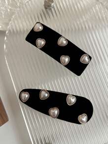 2件/4件套装新款心形珍珠装饰天鹅绒发夹女士爪夹发夹发夹，学校用品，珍珠发饰