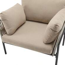 [Set Of 2] 36" Beige Iron Lounge Chair With Rope Weave Design And Plush Cushions Perfect For Indoor And Outdoor Relaxation