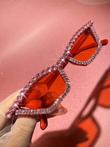 Eyeglasses#17078 1pc Women's Rhinestone Decorated Intense Reflective Glittering Rhinestone Effect Cute Party Glasses, Suitable For Weddings, Music Festivals, Street Photography, Decorated With Crystal, Pink Frame Y2K Luxury Holiday Party Makeup Cute Cat Eye Glasses For Beach, Theme Parties (Comes With Cleaning Cloth), Selfie Travel Stylish Black, Red, Blue, Silver, Green, Pink Valentines Y2KFest MusicFest For Summer Beach Vacation,Outdoor,Travel Shades Fashion Glasses Rhinestone Decor Party Style Cat Eye Frame For Music Festival Preppy Style For Back To School