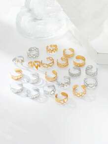 10 Pieces Star & Moon Open Toe Ring Set - Adjustable Geometric Hollow Beach Toe Rings