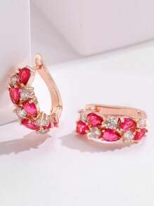 1 đôi Tuyệt đẹp Đỏ  Trắng Khối Zirconia  Thanh lịch Hợp thời Trang trí tròn Hoa tai Sang trọng Buổi tiệc Đồ trang sức Đối với phụ nữ - Đỏ và trắng - Xem 3