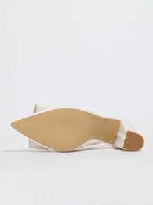 Light Green Pointed Toe High Heel Shoes With Bow And Ankle Strap, Chunky Heel Sandals For Women, Spring/Summer - White - View 7