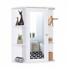 Bathroom Cabinet Mirror Door Wall Mounted Cabinet Storage With Side 6 Shelve New