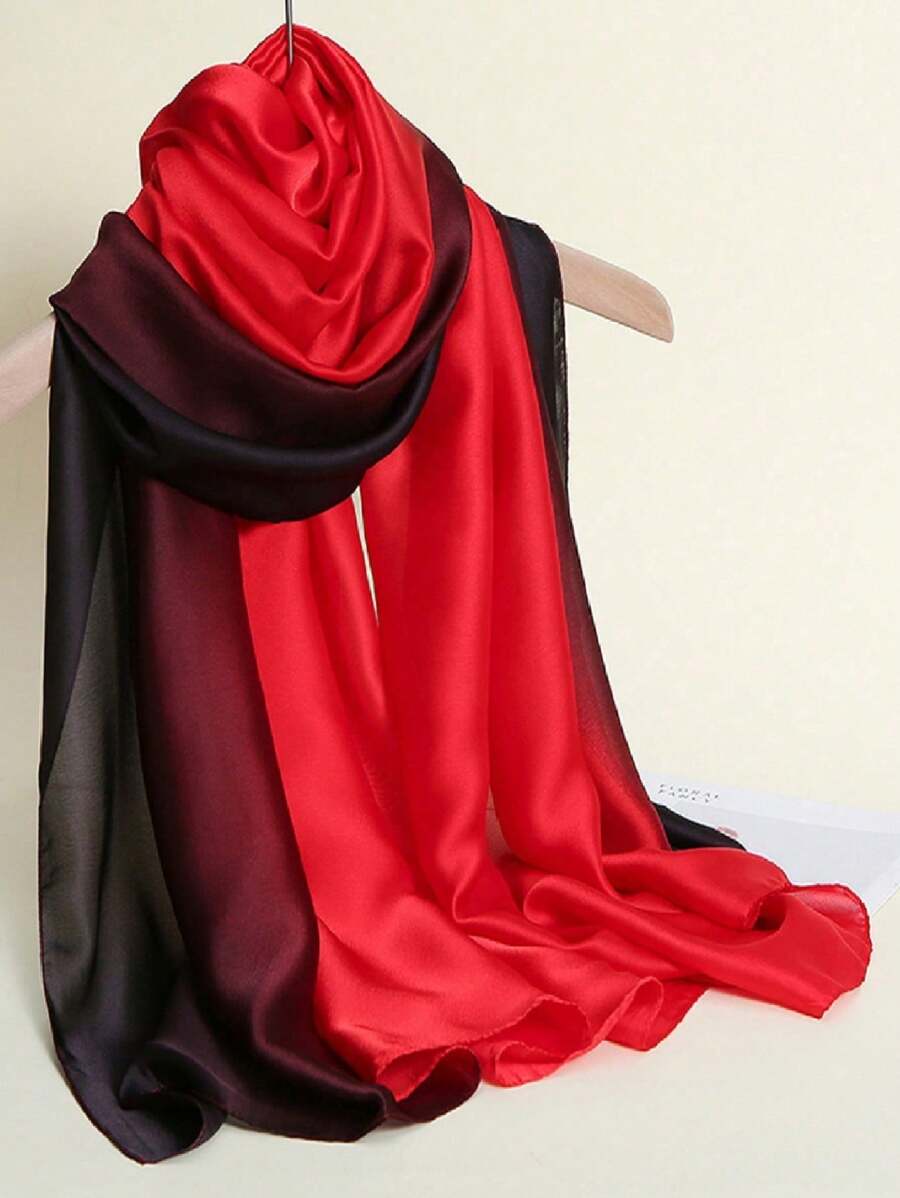 1pc New Silk Satin Gradient Hand-Painted Shawl/Scarf For Dress - Gradient Red - View 1