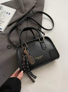 纯色 PU 皮革百搭女士手提包，复古时尚手提包，适合派对和日常使用 - 黑色 - 查看 4