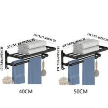 1 Pc Bathroom Towel Rack, No-Drill Wall Mounted Towel Holder, Foldable Bathroom Storage Shelf, Bathroom Accessories, Room Decor - Multicolor - View 2