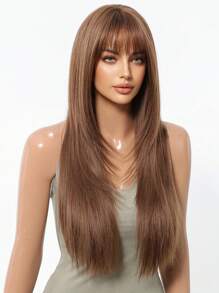 This Comfortable, Natural And Breathable Mocha Brown Straight Hair 28-Inch Wig Is A Synthetic Wig For Women And Girls, Suitable For Role-Playing, Party And Wedding Wigs, As Well As Daily Wear. It Is Also A Halloween And Christmas Gift - 摩卡棕 - 查看 5
