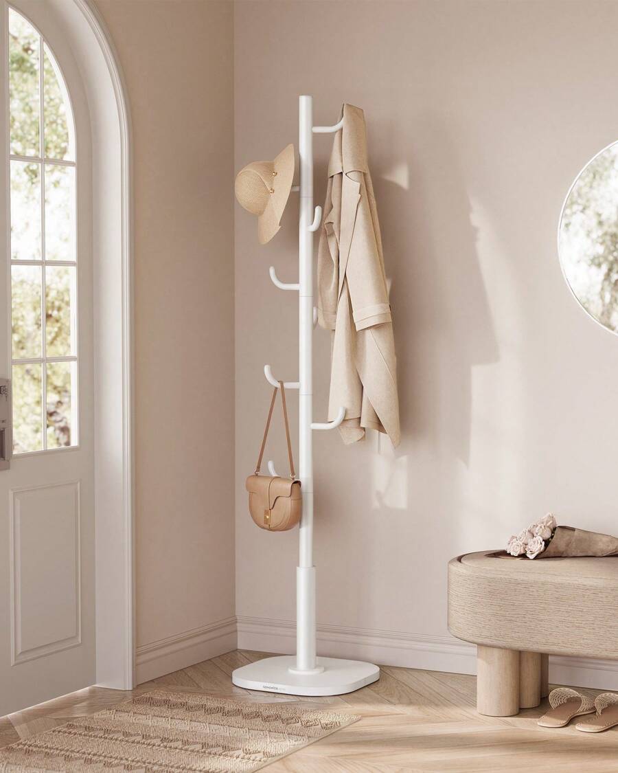 SONGMICS Garderobe in Kaktus-Form, Kleiderständer, freistehende Garderobe, 8 Haken mit nach oben gebogenen Enden, 175,3 cm hoch, für Kleidung, Hüte, Taschen, wolkenweiß - Weiss - Übersicht 1