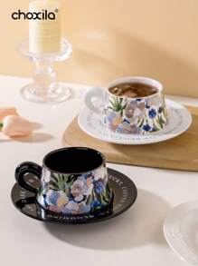 choxila 2pcs/Set Ceramic Coffee Cup, Coffee Cup And Saucer Set, Home Tea Cup, Office Cup, Ideal Holiday Gift