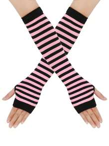 复古哥特式 Y2K 风格条纹露指针织长腕臂保暖器，适合年龄较大的儿童和青少年，适合日常穿着、聚会、节日和礼物