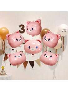 5/10 件卡通猪头铝箔气球，生日派对装饰铝箔动物气球，粉色猪 - 彩色 - 查看 6