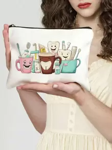 1 Stück Zahnpflege Produkte bedruckter Reißverschluss Pendler Schule Büro Datenkabel Stifteetui, Münzen und Bargeld Aufbewahrungstasche, leichte Segeltuch Kulturtasche für Reisen, Geburtstags- und Weihnachtsparty Geschenktaschen, Make-up Tasche, Reisetasche, Damentaschen, Kreuzfahrtutensilien, Badezimmer Aufbewahrung, Reiseaccessoires - Verschiedenfarbig - Übersicht 2