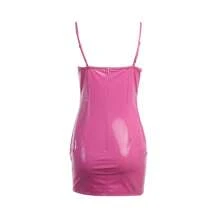 Women's Summer Sexy Skinny Dress Solid Color Sleeveless Square Neck Zipper Leather Dress - Rosa - Ver 6
