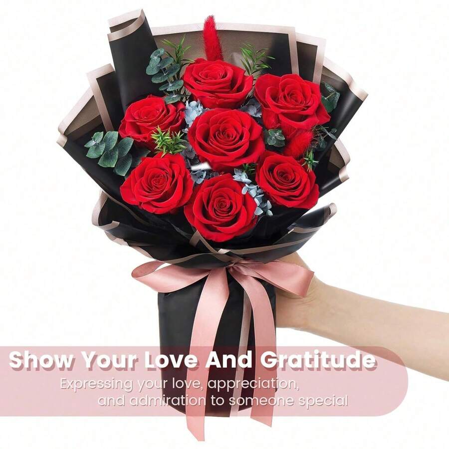 Flower Bouquet 7-Piece Preserved Roses Bouquet Gift For Women Wife Wedding Anniversary Birthday (Red Roses - Red - View 1