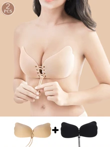 3 对聚拢粘性胸罩，可重复使用无肩带前扣隐形乳头贴，女士内衣和内衣配件 - 彩色 - 查看 10