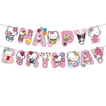 Sanrio Sanrio 42 Pcs Party Decoration Hello Kitty 1pc Tablecover 20 Pcs Plates And 20 Pcs Napkins 1pc Birthday Banner Theme Birthday Party Decoration Favor Sets