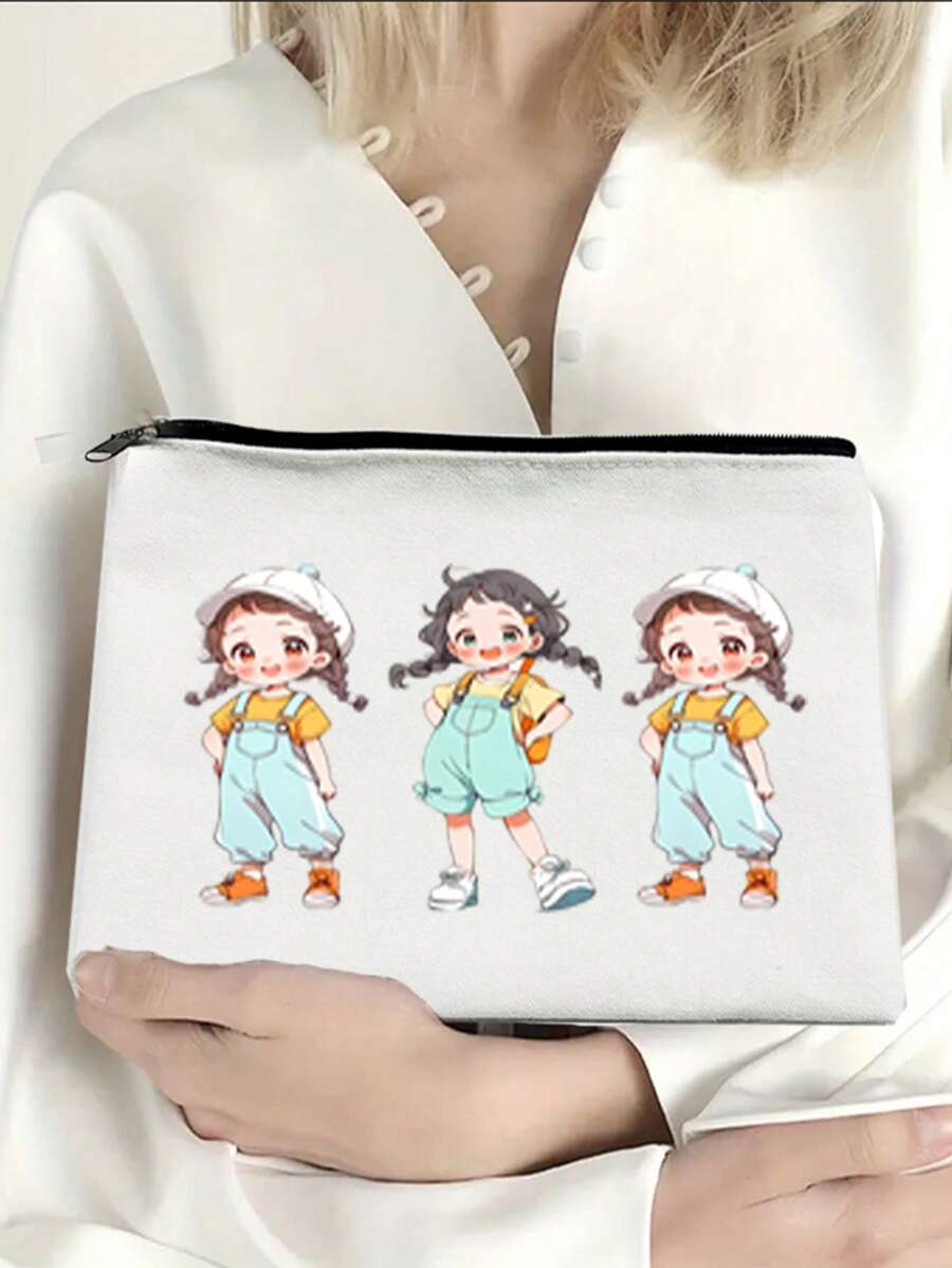 1pc Fashion Cute Girl Print Cosmetic Bag