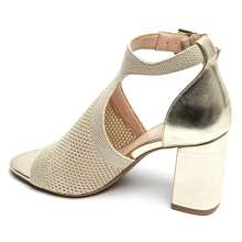 Summer Fashion Hollow Vamp Chunky Heel Sandals - Gold - View 3