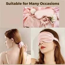 4 Pieces Deluxe Satin Sleep Set: Eye Mask, Matching Scrunchie, Drawstring Bag And Headband - Ideal For Travel And Home Comfort, Unscented Sleep Mask