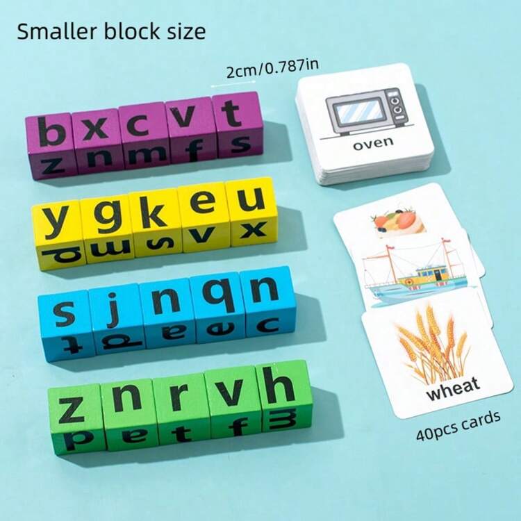 Juguete educativo de madera para el aprendizaje de idiomas con letras, juguetes de aprendizaje para deletrear, tableros de rompecabezas, actividades de aprendizaje preescolar, juguetes para ver y deletrear para niños de 3 años en adelante, juguete educativo organizador de palabras CVC - Multicolor - Añade 7