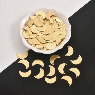 10pcs/30pcs Raw Brass Double Hole Hammered Moon Charms, DIY Jewelry Findings