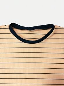 K&K FASHION Ribbed Striped T-Shirt - Coral Orange - View 4
