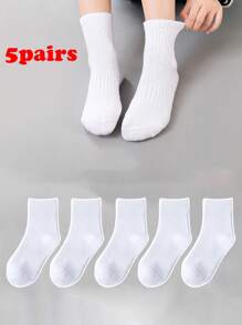 5 Pairs Classic All White Children's Sports Ankle Socks, Moisture Wicking School Uniform Socks