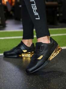 Men's Weightlifting Shoes, Professional Non-Slip Squat Shoes, Suitable For Strength Training, Rubber Sole Stable Lifting Shoes - Black Gold - View 2