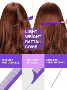 1/3/6/9/11pcs Hair Brush Set, Includes: Straightening Brush, Spray Bottle, 3pcs Kids Back Combs, Scalp Massage Shampoo Brush, Premium Wide-Tooth Comb, Alligator Clips, Flower Hair Clips, Suitable For Girls For Travel, Outdoor, Sports, Office, School And Other Occasions, Essential Hair Care Products. - Purple - View 6