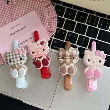Sanrio 4pcs Large Plaid Sitting Posture KT Pointed Nose Clip Ins Girl Heart Versatile Japanese Bangs Side Clip Cartoon Headpiece For Girls