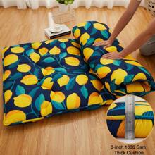 Twin/Full Size Japanese Futon Mattress, Modern Foldable Thick Tatami Floor Mat With Lemon Pattern, Portable Washable Sleeping Mat With Comfortable Foam For Camping, Dormitory, Blue Black Light Grey