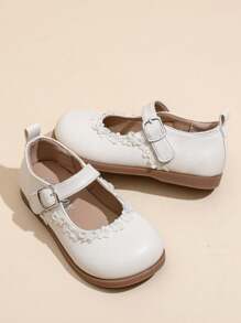 1 para dziewczęcych eleganckich skórzanych płaskich butów z kwiatowym wzorem, odpowiednich na lato