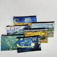1pc Vintage Van Gogh Schilderij Stijl Muntenbeurs, Creatieve Opslag Voor Kleine Artikelen, Oogstmunten En Biljetten