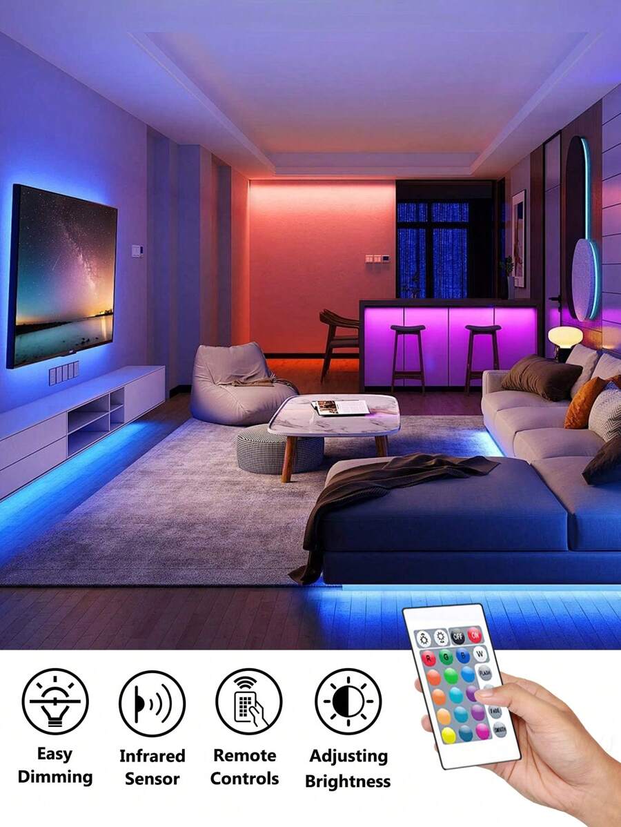 1m/3m/5m/10m LED RGB Light Strip, Bedroom LED Light Strip, Home Decoration With USB And Remote Control, Colorful TV Background Decorative Lights For Living Room And Bedroom Ambience - 24-key RGB Light Strip - View 1