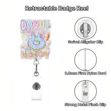 1pc Easter Theme Rabbit Egg Shaped Acrylic Retractable Badge Reel Pocket Clip - Multicolor - View 3