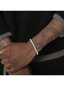 1 pieza Pulsera con cadena de bolas tipo pelota de tenis incrustada con circonita cúbica, joyería de estilo hip hop, unisex, adecuada para fiestas diarias