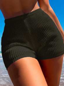 Summer Lace Tricot Beach Shorts With Elastic Waistband - 黑色 - 查看 1