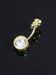 1pc Body Jewelry Navel Piercing, Fashionable Rhinestone Butterfly Navel Ring