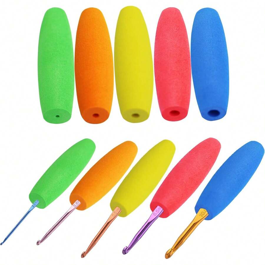 5pcs/Set Ergonomic Hook Grip Handle Kit, 2mm To 10mm Hooks With Comfortable Grips, Random Color (Red, Purple) Assorted - Multicolor - View 1