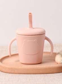 1 pieza Botella de agua/taza de leche personalizada de silicona con pajita, tapa antipolvo y antiderrame, esencial para alimentación, regalo personalizado para niños y niñas, diseño de oso de dibujos animados, para todo el año