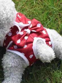 1 件可重复使用的宠物月经内裤，波尔卡圆点图案，可洗狗尿布，带蝴蝶结涤纶狗生理裤，透气母狗内裤 - 紅色 - 查看 2