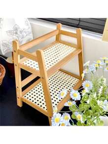 1 pieza Estantería de escritorio de madera maciza, estantería de escritorio de cocina de doble capa, estantería de escritorio, estantería de almacenamiento de escritorio para el hogar, decoración del hogar, decoración de la habitación, almacenamiento de tazas, organizador de cocina