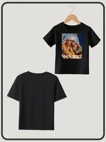 Customized Text Personalized T-Shirt For Boys & Girls, Customized Graphic Design, Youth & Teenage Girls T-Shirt, Enter Your Text/Name/Birthday Wishes/Message, Upload Photo Of Friend/Relative, Team/Outdoor Uniform Customization, Spring/Summer Round Neck Short Sleeve Girls/Children T-Shirt, Black Top, Holiday Gift, Birthday Gift, 1st Birthday Gift, Party Gift, Summer Girls/Children Top